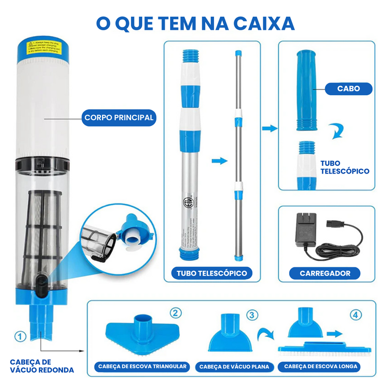 AQOONA POOL MAX – Aspirador de Piscina Recarregável 3 em 1 – Sem Fio, Prático e Potente