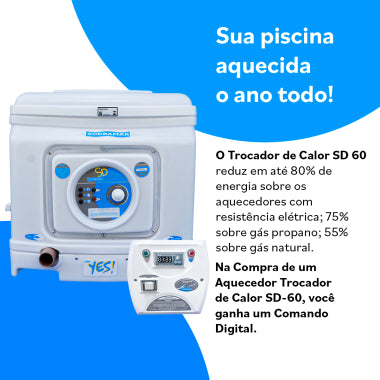 TROCADOR DE CALOR YES SD-60 LUXO 220V BIF TITANEO PARA PISCINA ATÉ 53M³ SODRAMAR