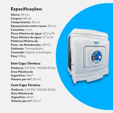 TROCADOR DE CALOR YES SD-60 LUXO 220V BIF TITANEO PARA PISCINA ATÉ 53M³ SODRAMAR